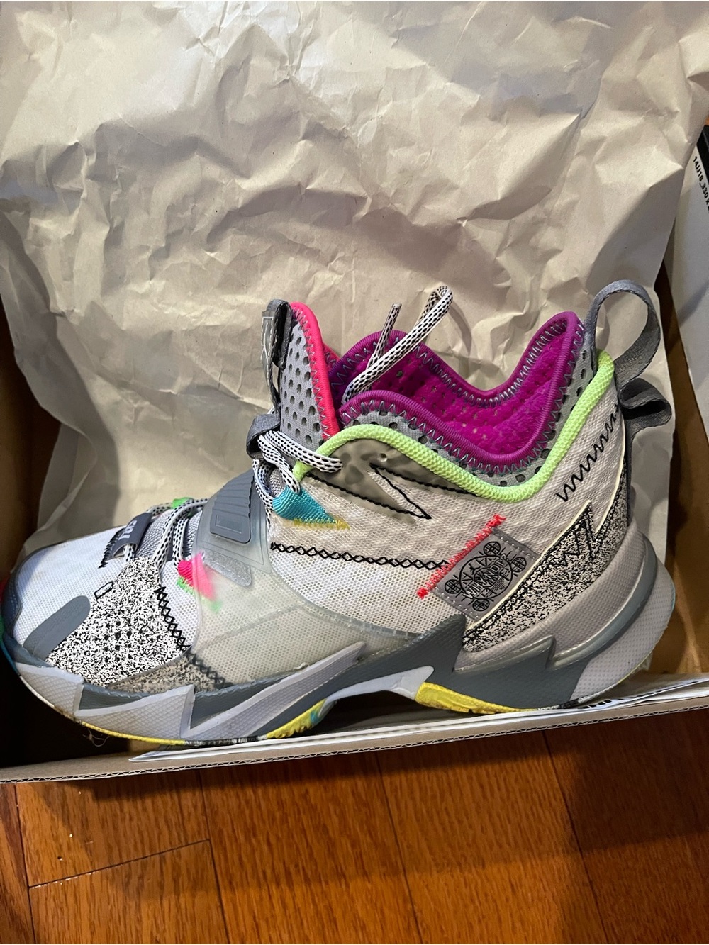 Jordan Kids White Sneakers with Pink and Neon Accents